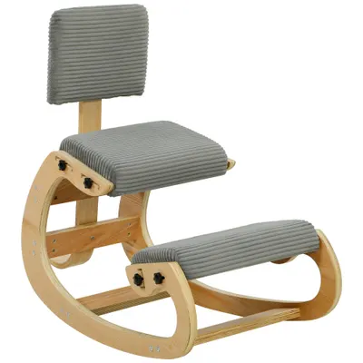 HOMCOM Scaun ergonomic pentru genunchi, scaun-genunchi cu spătar, aspect corduroy, scaun de birou pentru acasă, birou, meditație, gri închis | Aosom Romania