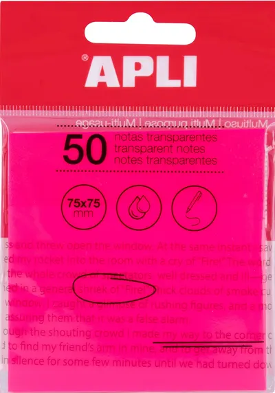 Bilete adezive transparente Apli - roz, 75 x 75 mm, 50 bucăți