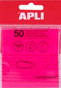 Bilete adezive transparente Apli - roz, 75 x 75 mm, 50 bucăți