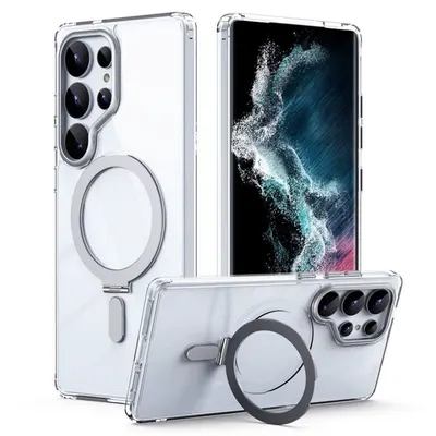 Husa Elite Hold MagSafe pentru Samsung Galaxy S25 Ultra, Inel suport, Margini colorate, Antisoc, Argintiu Engros