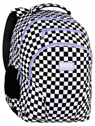 Ghiozdan școlar BackUp 8 W - Checkerboard Purple, cu 3 compartimente