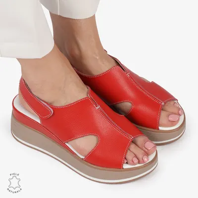 Sandale Dama Sport din Piele Naturala cu Inchidere Scai Crl1410 Rosu