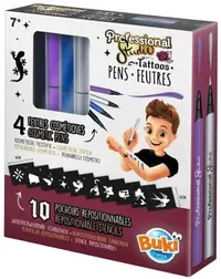 Trusă de tatuaje Buki France - Pixuri și șabloane, argintii