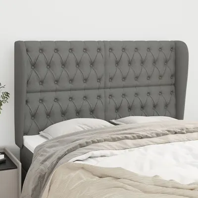 vidaXL Tăblie de pat cu aripioare gri închis 163x23x118/128 cm textil