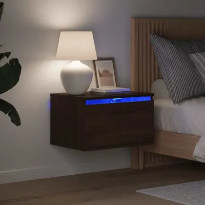 vidaXL Noptieră montată pe perete cu lumini LED, stejar maro
