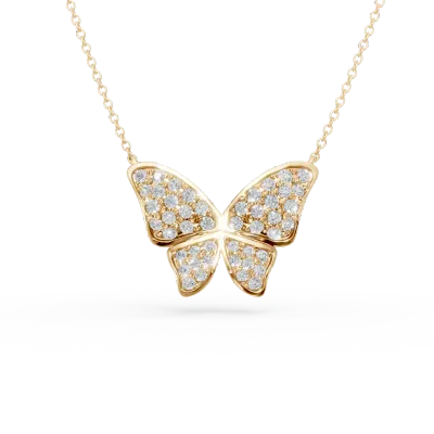 Lant cu pandantiv fluture din aur galben cu diamante de 0.55ct