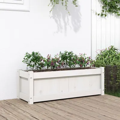 vidaXL Jardinieră de grădină, alb, 90x31x31 cm, lemn masiv de pin