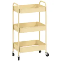 HOMCOM Cărucior auxiliar pe roți cu 3 niveluri Cărucior de bucătărie cu 3 coșuri și 2 mânere 45x30,6x79 cm Galben | Aosom Romania