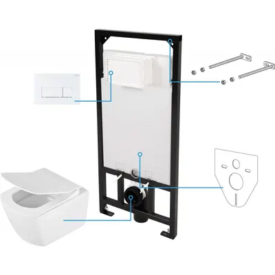 Set vas wc suspendat rimless cu rezervor incastrat si clapeta actionare alb, Deante, Anemon