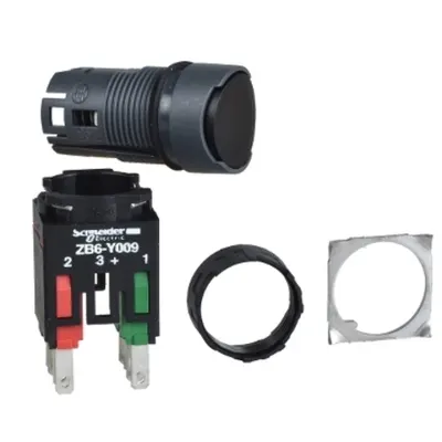 Buton Negru Incastrat Ø16, Rotund, Revenire cu Arc, 1 No + 1Nc, Nemarcat
