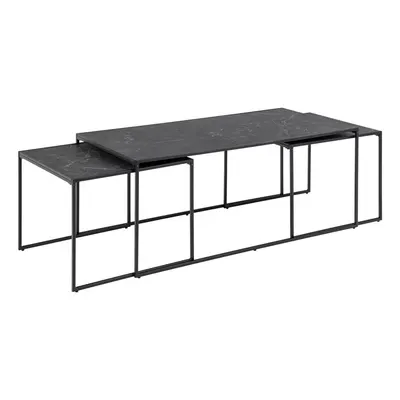 Măsuțe de cafea negru-mat 3 buc. cu blat cu aspect de marmură 60x120 cm Infinity – Actona