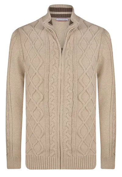 Cardigan cu fermoar si model torsade - Bej inchis