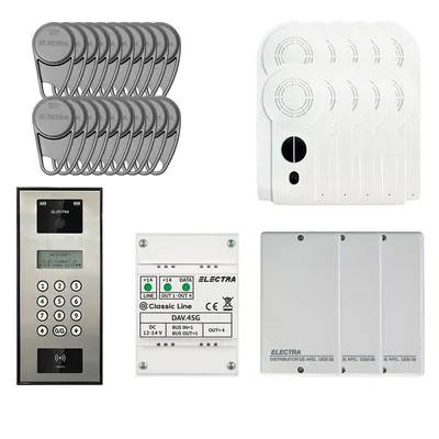 Kit videointerfon Electra Classic Line KIT-EL-VDI-2, 800 TVL, 255 posturi, RFID, tastatura, afisaj electronic, semiduplex digital, aparent
