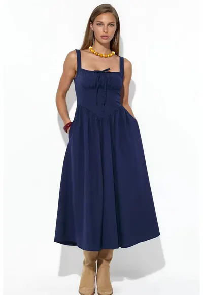 Rochie Midi Casual - Albastru - 65% Bumbac