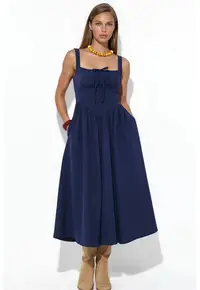 Rochie Midi Casual - Albastru - 65% Bumbac