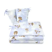 Lenjerie patut 3 piese, Qmini, Pentru patut 120x60 cm, Cu protectie laterala, Din bumbac certificat Oeko Tex Standard 100, Sky Adventure