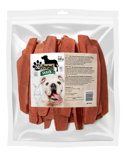 MR. PRETZEL Fâșii late din carne de iepure recompensă pentru câini 500 g