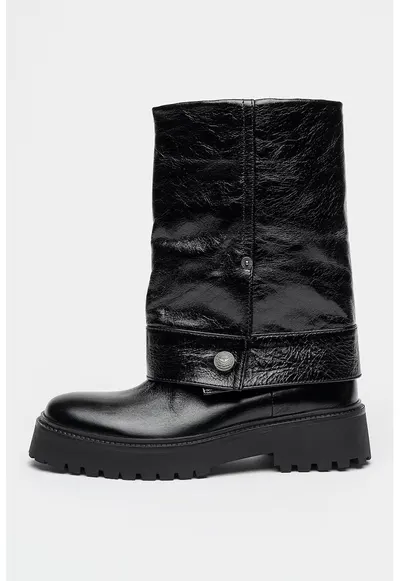 Cizme mid-calf de piele Angie - Negru