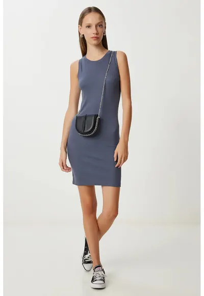 Rochie mini - Happiness Istanbul - bodycon - gri antracit - jerseu tricotat