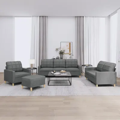 vidaXL Set de canapele cu perne, 4 piese, gri închis, textil