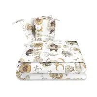 Lenjerie patut 3 piese, Qmini, Pentru patut 140x70 cm, Cu protectie laterala, Din bumbac certificat Oeko Tex Standard 100, Teddy Bear and Friends Beige