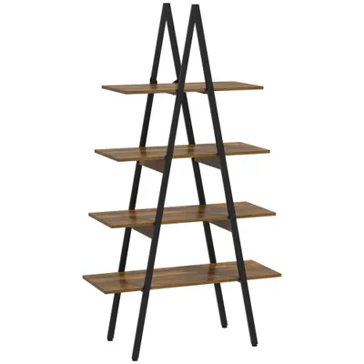 Raft Biblioteca Stil Industrial din PAL si Otel in Forma de A, 92x38.5x166 cm, Maro si Negru HOMCOM | Aosom Romania