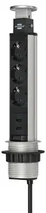 Priză multiplă încorporabilă Brennenstuhl - Tower Power, 3 prize , 2 USB, 2 m, argintiu/negru