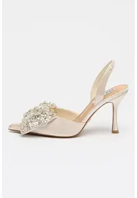 Pantofi din satin cu aplicatii din strasuri Lovie - Alb fildes