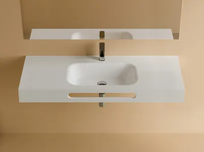 Lavoar din compozit suspendat cu suport prosop, 121 x 46 cm, alb, Foglia Porto