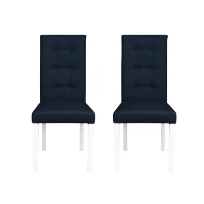 Set 2 scaune living TEO LUX, picioare lemn alb, piele ecologica albastru, 46x60x98 cm