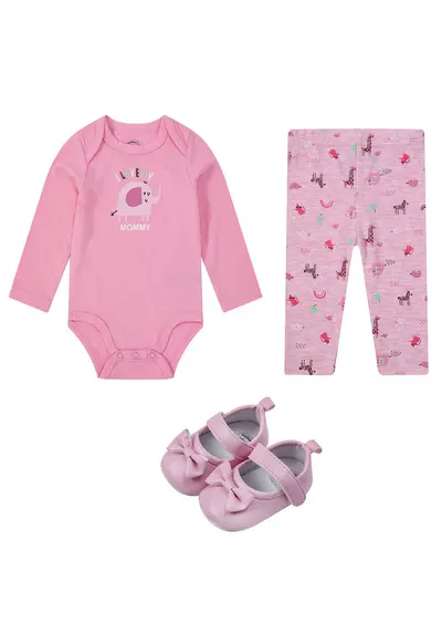 Set 3 piese din bumbac pentru bebelusi - I lobe my mommy - roz
