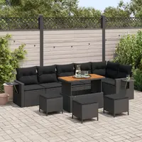 Set de canapea pentru gradina Gossi cu perne neagra ratan poly acacia, set de cina pentru gradina Gossi cu perne neagra ratan poly acacia