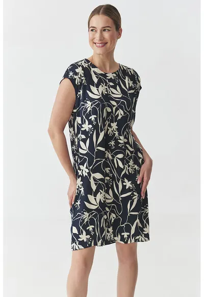 Rochie mini cu model floral Zimona 1 - Alb/Bleumarin