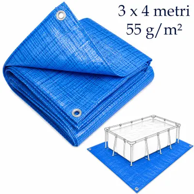 Prelata PE pentru Piscina Supraterana 3x4 m, Impermeabila, Albastra, 55 g/mp