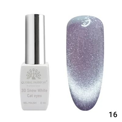 Oja semipermanenta, Snow White, 3D Cat Eye, Global Fashion 8ml, 16(FARA TPO) Engros