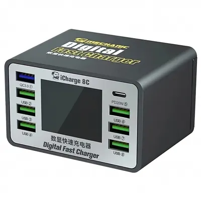 Incarcator Statie Mechanic 8C with Display, 50W, 3A, 7 x USB-A - 1 x USB-C, Negru