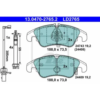 Set placute frana, frana disc ATE 13.0470-2765.2