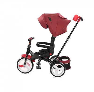 Tricicleta pentru copii Lorelli Jaguar Red Black Luxe 4 in 1 multifunctionala, cu maner cu control parental, scaun rotativ, 2 tipuri de suport pentru picioare si spatar inalt reglabil pe 2 pozitii