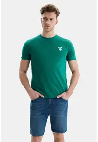 Tricou de bumbac cu decolteu la baza gatului - Verde aquamarin