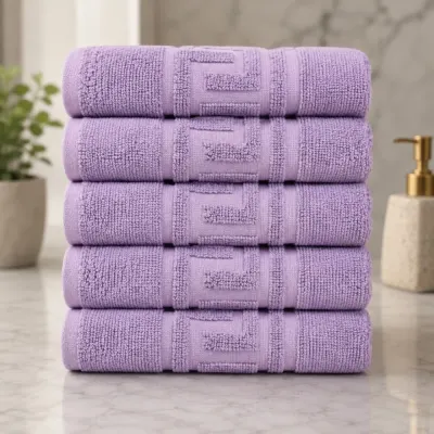 Set 5 prosoape medii, Greek Border, 50x90cm, din 100% bumbac pakistanez, 480g, Lila