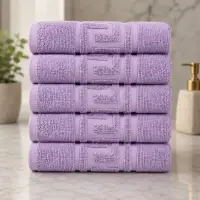Set 5 prosoape medii, Greek Border, 50x90cm, din 100% bumbac pakistanez, 480g, Lila