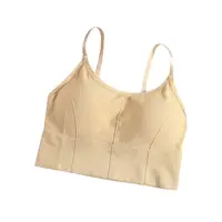 S/M - Bustiera Sport pentru Dama, cu Bretele Reglabile si Spatele Gol, Fara Cusaturi, Model Push Up, Beige, MIX14115-1245