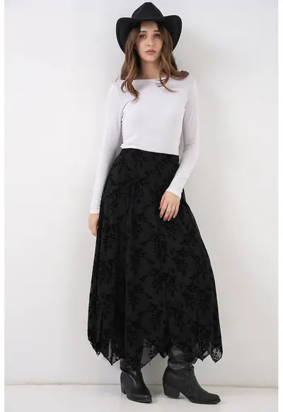 Fusta maxi imprimeu floral - negru - Negru