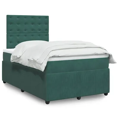 Gossi pat box spring cu saltea, verde inchis, 120x200 cm, catifea