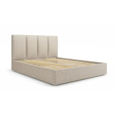 Pat matrimonial 180x200 cm bej tapițat cu spațiu de depozitare cu somieră Juniper – Mazzini Beds