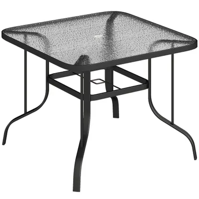 Outsunny Masă de Grădină pentru 4 Persoane cu Gaură pentru Umbrelă Ø54 mm, 96,5x96,5x70 cm, Negru | Aosom Romania