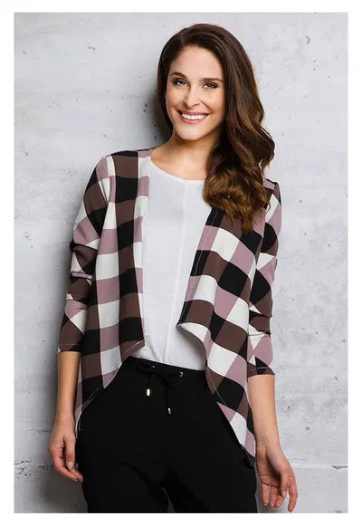 Bolero Lejer - Maro - Imprimeu Carouri - Stil Casual - Confort Zilnic - Purtare Usoara - Aspect Elegant - Versatilitate Maxima - Design Modern - Maro