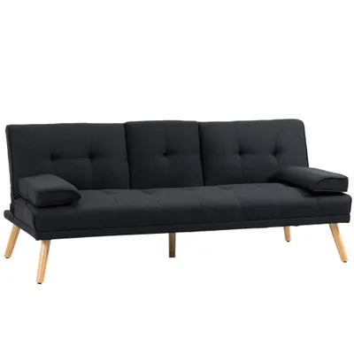 HOMCOM Canapea Extensibilă cu 3 Locuri, 2 Brațe Detașabile și Suport pentru Pahare, 181x77x78 cm, Gri antracit | Aosom Romania