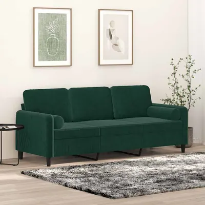 vidaXL Canapea cu 3 locuri cu pernuțe, verde închis, 180 cm, catifea