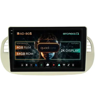 Navigatie 2K Fiat 500 (2007-2014), Android, S-Quadcore 4GB RAM + 64GB ROM, 9.5 Inch - AD-BGS90042K+AD-BGRKIT362V2